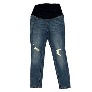 Isabel Maternity Full Panel Medium Wash Distressed Skinny Jeans Size 8
